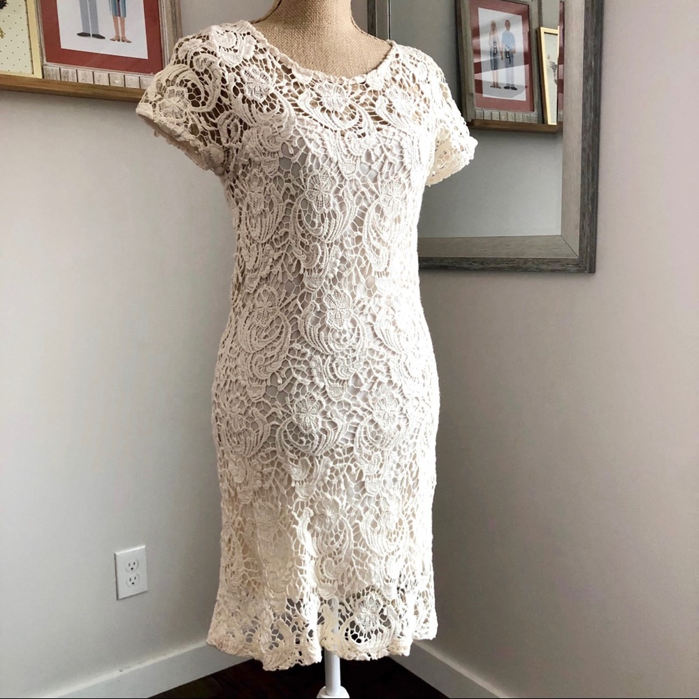 Lauren Conrad Ivory Cream Floral Lace Cotton Dress - Picture 2 of 10